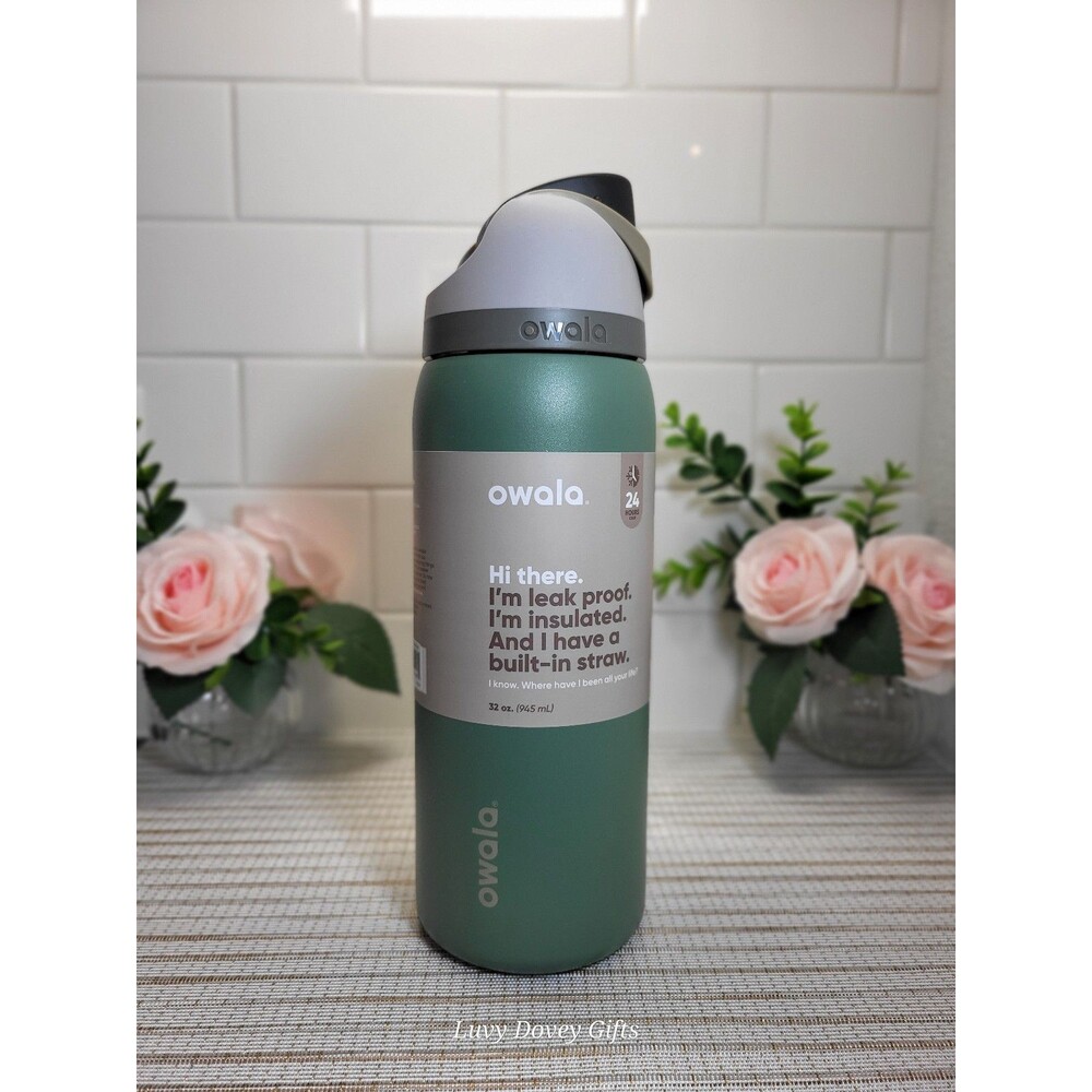 Owala FreeSip 32oz Green Stainless Steel Water Bottle Green house NWT